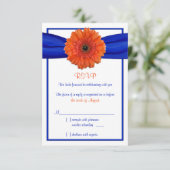 Oranje Gerbera Madeliefje Blauwe Huwelijksreactiek RSVP Kaartje (Staand voorkant)