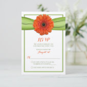 Oranje Gerbera Madeliefje Groene Trouw Antwoordkaa RSVP Kaartje (Staand voorkant)