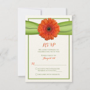 Oranje Gerbera Madeliefje Groene Trouw Antwoordkaa RSVP Kaartje