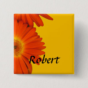 oranje gerbera madeliefjes bloemen knopen. vierkante button 5,1 cm