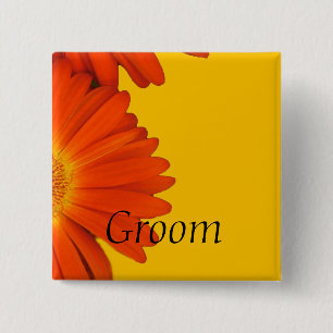 oranje gerbera madeliefjes bloemen knopen. vierkante button 5,1 cm