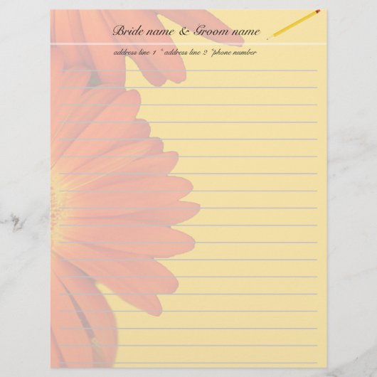 oranje gerbera madeliefjes bloemen persoonlijk briefhoofd (Voorkant)