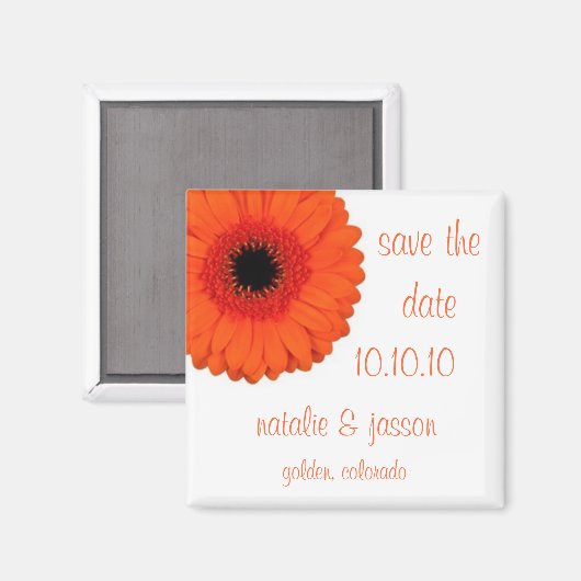 Oranje Gerbera Save the Date Magneet (Voorkant / Achterkant)