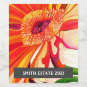 Oranje gerbera waterverf florale kunstwijn etiket (Enkel label)