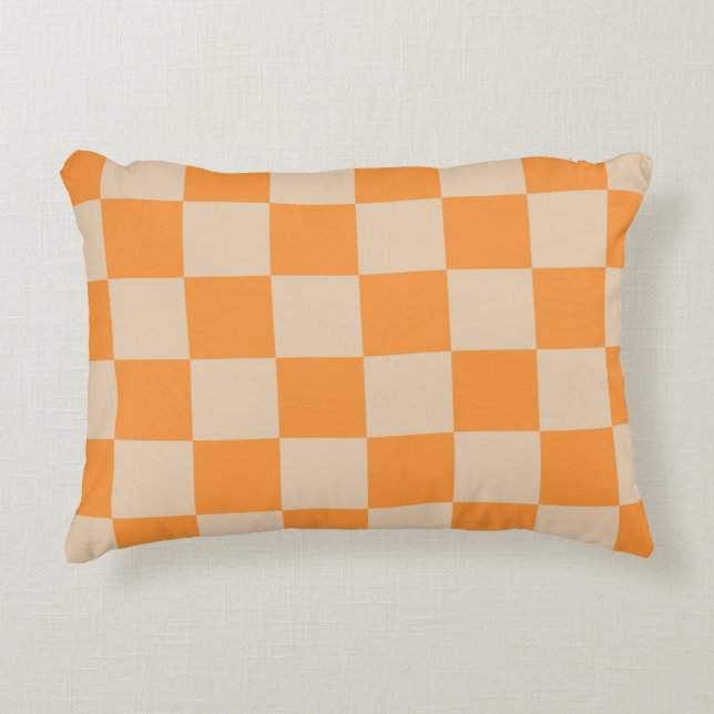 Oranje geruit ginghpatroon accent kussen (Voorkant)