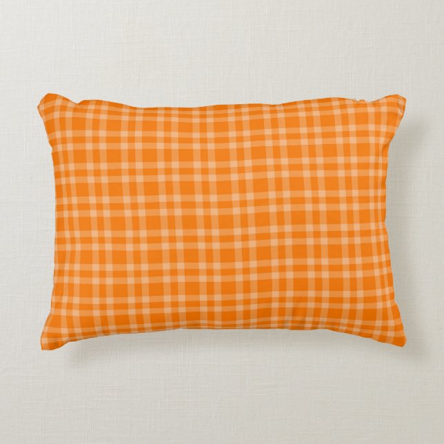 Oranje geruit patroon accent kussen (Voorkant)