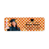 Oranje geruite aangepaste foto afstudeeradres etiket (Voorkant)