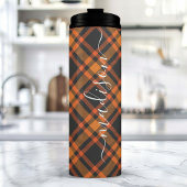 Oranje geruite herfst handtekening script naam thermosbeker