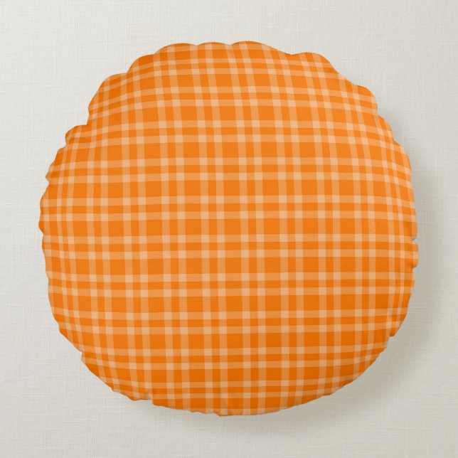 Oranje geruite patroon rond kussen (Voorkant)
