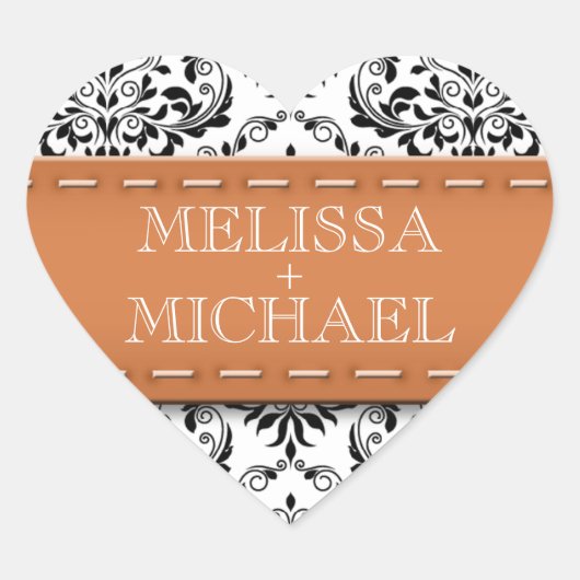 Oranje geschermd Damask Wedding Heart Envelope Sea Hart Sticker (Voorkant)
