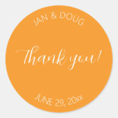 Oranje gestileerde bruiloft Dank u Ronde Sticker (Voorkant)