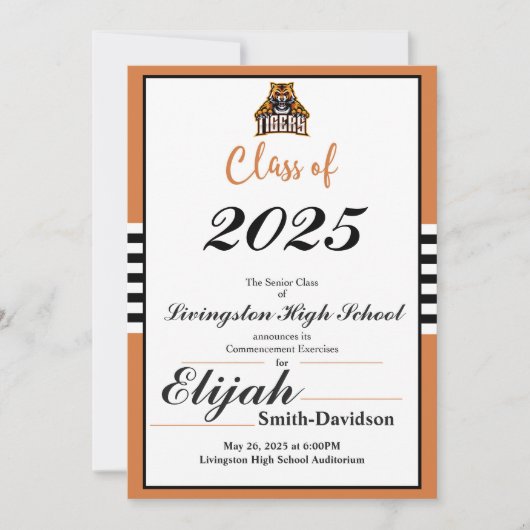 Oranje gestreepte eenvoudige Afstuderen Kaart (Voorkant)