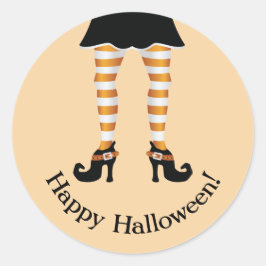 Oranje gestreepte heksenpoten blij Halloween tekst Ronde Sticker