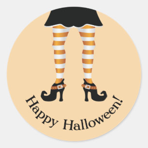 Oranje gestreepte heksenpoten blij Halloween tekst Ronde Sticker