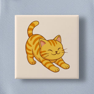 Oranje gestreepte kat beige uitgerekt vierkante button 5,1 cm