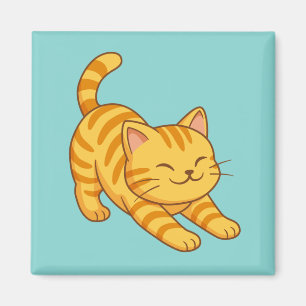 Oranje gestreepte kat groen uitrekkend magneet