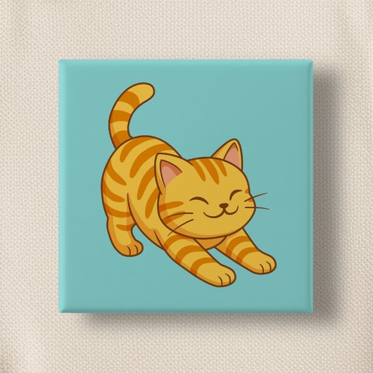 Oranje gestreepte kat groen uitrekkend vierkante button 5,1 cm