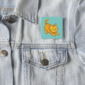 Oranje gestreepte kat groen uitrekkend vierkante button 5,1 cm (In situ)