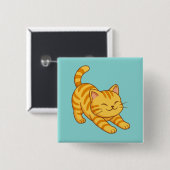 Oranje gestreepte kat groen uitrekkend vierkante button 5,1 cm (Voorkant /achterkant)