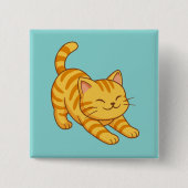 Oranje gestreepte kat groen uitrekkend vierkante button 5,1 cm (Voorkant)