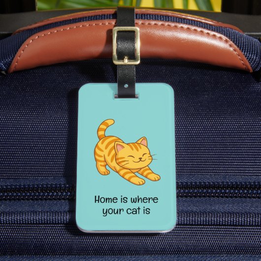 Oranje gestreepte kat groene aangepaste tekst uitg bagagelabel (Voorkant Insitu 2)