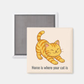 Oranje gestreepte kat in beige met eigen tekst magneet (Voorkant / Achterkant)