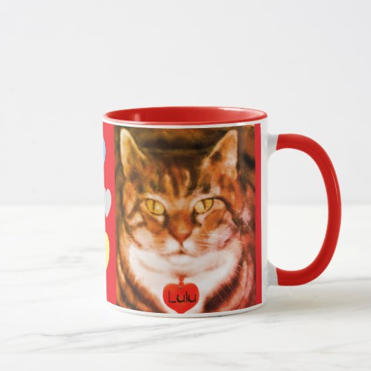 Oranje gestreepte kat rode trim met hart mok (Rechts)