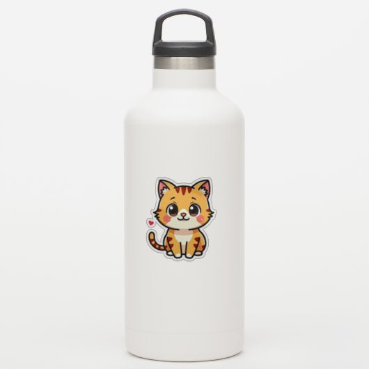 Oranje gestreepte kitten met glimlach – Mooie stic Sticker (Waterfles)