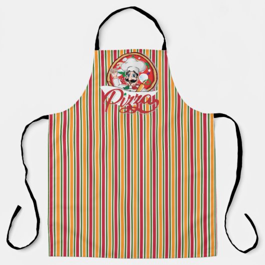 Oranje gestreepte pizza schort (Voorkant)