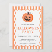 Oranje gestreepte pompoen Halloween-feest Kaart (Voorkant)