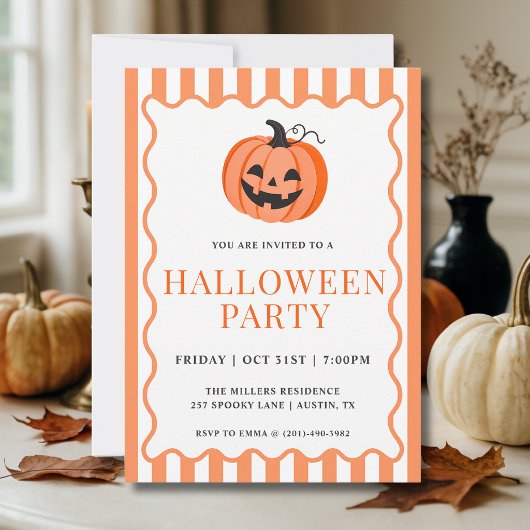 Oranje gestreepte pompoen Halloween-feest Kaart