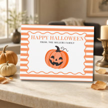 Oranje gestreepte pompoen Halloween-groet 