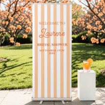 Oranje gestreepte welkomstbanner voor bruidsfeest
