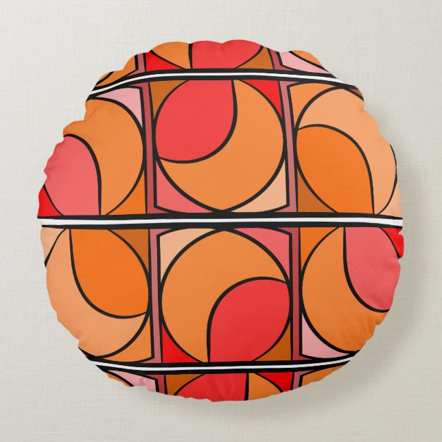 Oranje gesventies ronde buffer rond kussen (Voorkant)