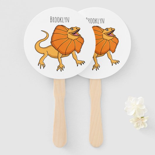 Oranje gevlekte hagedis cartoon afbeelding handwaaier (Voorkant en achterkant)