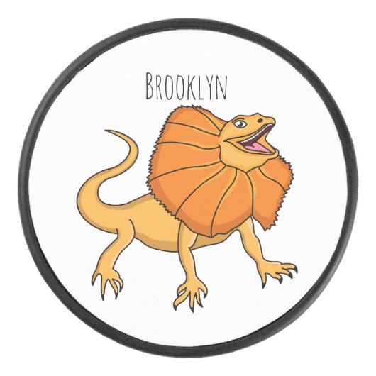 Oranje gevlekte hagedis cartoon afbeelding hockey puck (Voorkant)