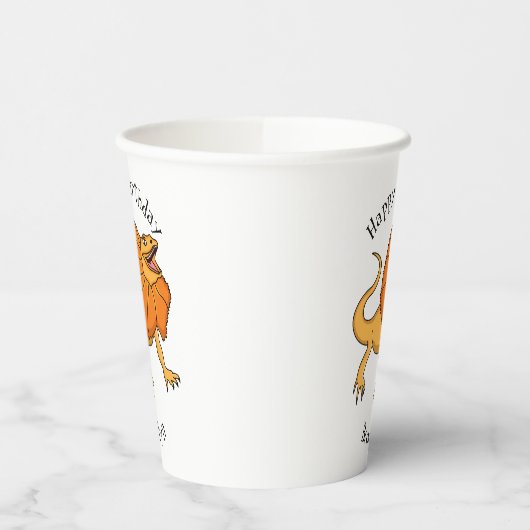 Oranje gevlekte hagedis cartoon afbeelding papieren bekers (Links)