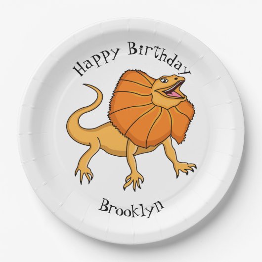 Oranje gevlekte hagedis cartoon afbeelding papieren bordje (Voorkant)