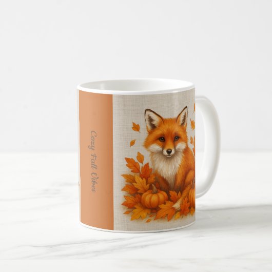 oranje Gezellige Herfst vibes fox Pompoen Bladeren Koffiemok (Voorkant rechts)