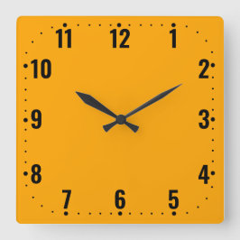 Oranje gezicht met cijfers - frameless vierkante klok