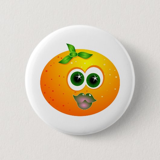 Oranje gezicht ronde button 5,7 cm (Voorkant)