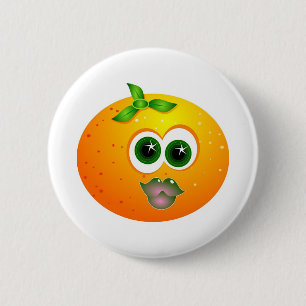 Oranje gezicht ronde button 5,7 cm