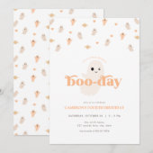 Oranje Ghost Halloween Verjaardagsuitnodiging Kaart (Voorkant / Achterkant)