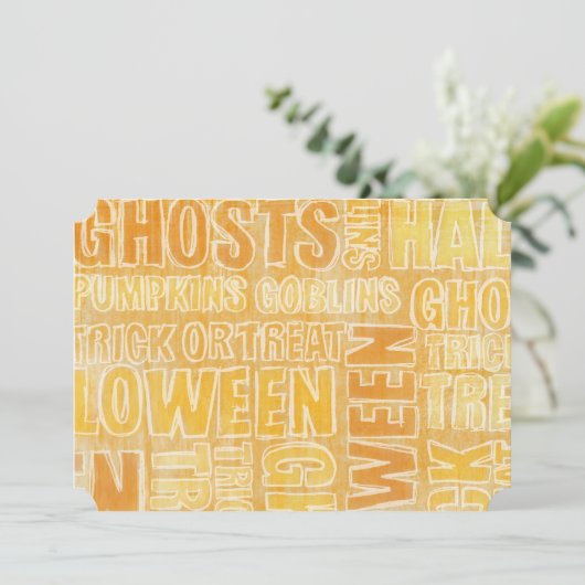 Oranje Ghosts / Goblins Halloween Uitnodiging (Staand voorkant)