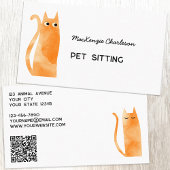 Oranje Ginger Cat QR Code Pet Services Visitekaartje