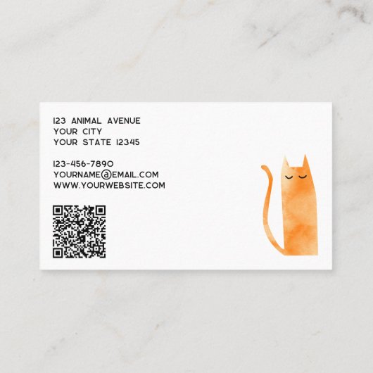 Oranje Ginger Cat QR Code Pet Services Visitekaartje (Achterkant)
