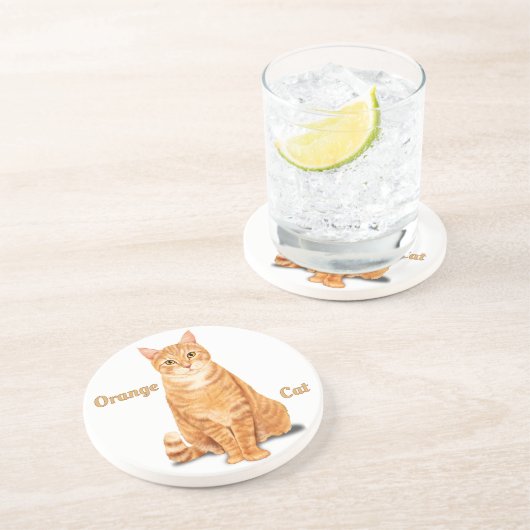 Oranje Ginger Tabby Cat gepersonaliseerd Zandsteen Onderzetter (Zijkant)