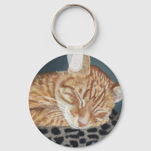 Oranje Ginger Tabby Slapende Cat Painting Art Sleutelhanger