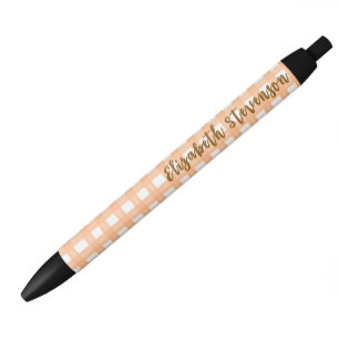Oranje Gingham Aangepaste Naam Zwarte Inkt Pen