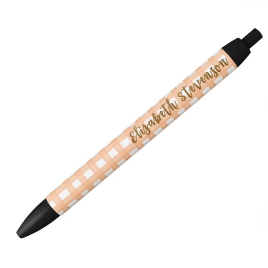 Oranje Gingham Aangepaste Naam Zwarte Inkt Pen